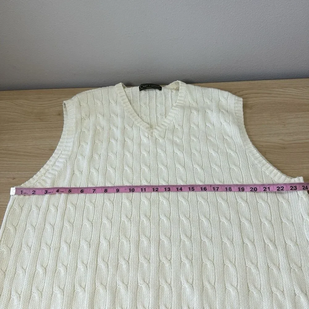 Mens Cable Knit Sweater Vest XL Ivory V Neck Pullover Knit Cotton Prep Academia